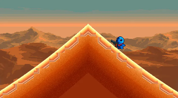 Flópiti: a frame of the game, destructible terrain and the player