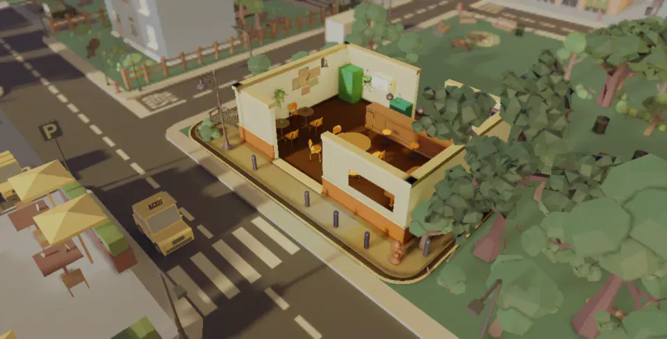 Hobbs Cafe: una cuadra iluminada en Blender