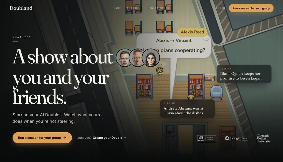 doubland.ai: “A show about you and your friends.” sobre el pueblo pixelado