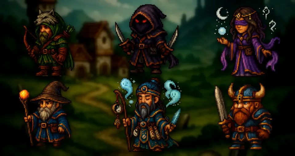 The heroes of Valley of Guardians, pixel art